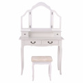 Folding Makeup Table Set Bedroom Dressing Sets Tri Mirror Vanity With Stool & 4 Drawers Black/White (White)